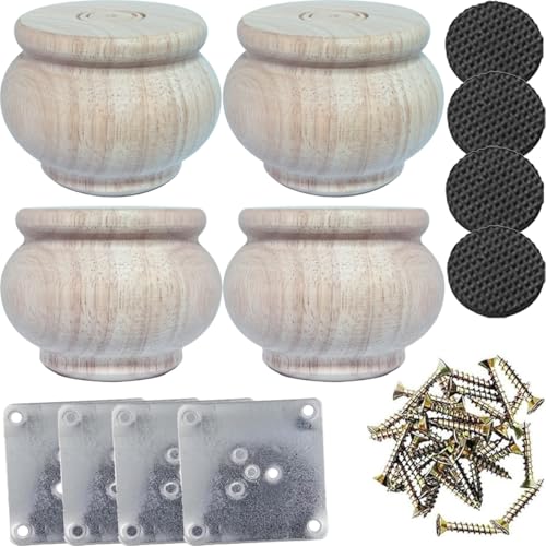 2 Inch Wooden Furniture Legs Unfinished Wood Bun feet, Wood Sofa Replacement Legs for Armchair Cabinet Chair Dresser Home DIY Projects Set of 4 (2 Inch) - size: 2 Inch