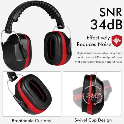 6 Pack Noise Reduction Ear Protection Ear Muffs, 34dB Noise Canceling Headphones For for Adults Kids - color: Red