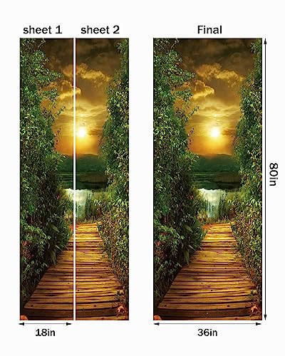 FLFK Door Decal Sticker - Lakeside Path,Peel and Stick Mural,Combined Size 36"x80",Split into 2 Pieces - color: Mt649, size: 36"x80"