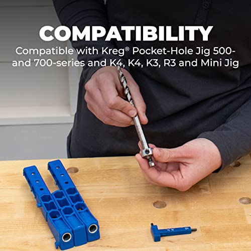 Kreg KPHA308 Easy-Set Pocket Hole Drill Bit with Stop Collar & Gauge/Hex Wrench - size: 3/8" x 6"