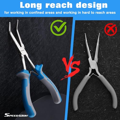 SPEEDWOX Long Reach Bent Needle Nose Pliers with Smooth Jaw Extra Long Nose Precision Wire Looping Pliers Needle Remover Pliers for Hard to Reach Narrow Spaces Jewelry Making Tools Fishing Tools - style: Bent Needle Nose Pliers Smooth Jaw