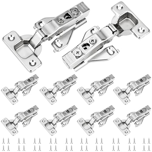 10 Pack 1/2'' Overlay Soft Close Hidden Cabinet Hinges, 105 Degree 3D Adjustable Clip On Plate Concealed Kitchen Cupboard Door Hinges with Screws - size: 1/2'' Overlay