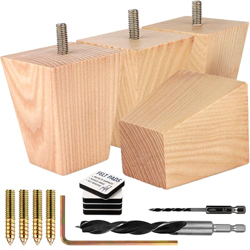 Airy Abode Premium Ash Wood Square Furniture Legs (Full Install Kit) - Pick Your Size and Color - color: Natural Ash Wood, size: 3 Inches