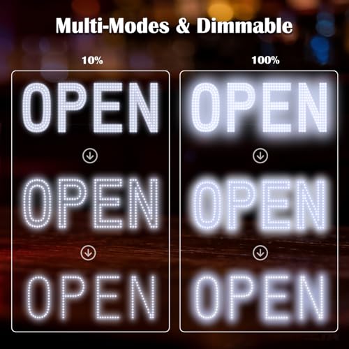 LED Open Signs for Business, 30"x10" Remote Control Dimmable Hanging Kit - color: Ultra Cool White, size: 30" x 10"