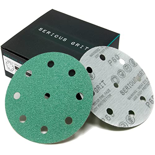 Serious Grit - 5-Inch 9-Hole P60 Grit Sanding Discs - 25 Pack Box - size: 60 Grit