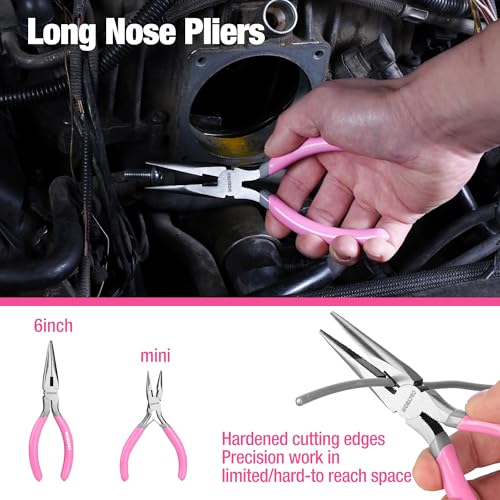 WORKPRO 7-piece Pliers Set, Pliers Tool Set with Comfort Grip - Pink Ribbon - color: Pink