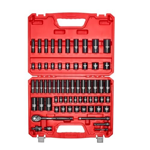 VEVOR 3/8" Drive Impact Socket Set, 64 Piece, Deep & Shallow Kit - size: 3/8" 64 PCS