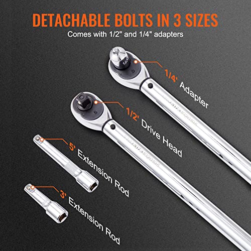 VEVOR 1/2-inch Drive Click Torque Wrench 25-250ft.lb/34-340n.m, Dual-Direction Adjustable Torque Wrench Set with Mechanical Dual Range Scales and Adapters Extension Rod - size: 1/2" 4 PCS