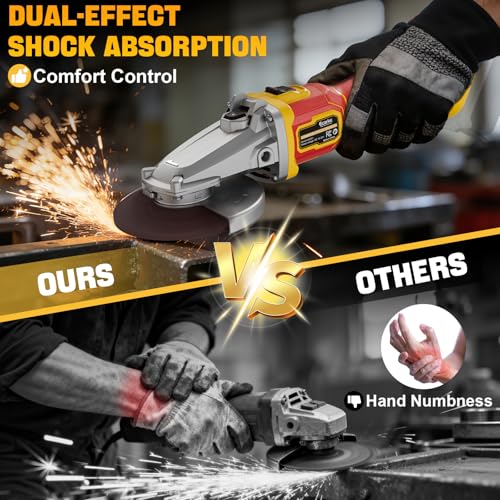 Ecarke Flat Head Grinder Compatible with DeWalt 20V Battery, 4-1/2" to 5",11000RPM, Anti-Vibration & Multiple Safety System,Tool-Free Guard,Angle Grinder for Tight Spaces Grinding (Tool Only) - color: Yellow