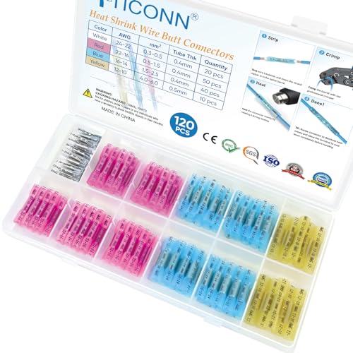 TICONN 120PCS Heat Shrink Butt Connectors, Crimp Wire Connectors Kit - size: 120 PCS-4Sizes