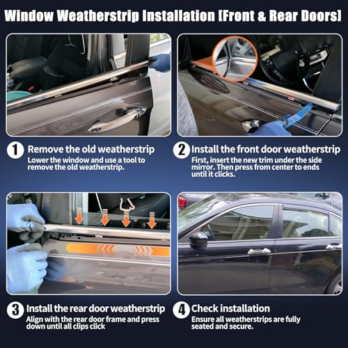 Window Molding Trim for 2013-2018 Honda Accord 4-Door Sedan | 4PCS Chrome-plated Weatherstrip Rubber Seals, Replaces #72450-T2A-A01, High-rebound Buckle Design, Built-in Metal Layer - size: 2013-2018 Honda Accord