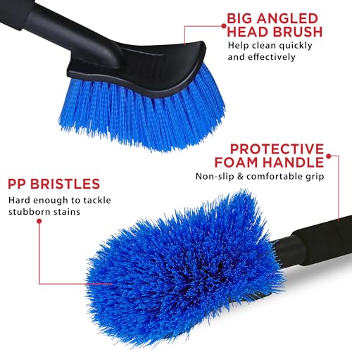 TAKAVU 17.5in Tire Brush, Stiff Bristle Long Handle, Heavy Duty (Blue) - color: Blue