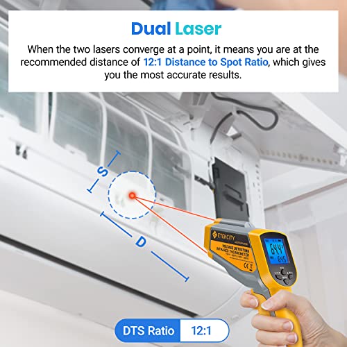 Etekcity Dual Laser Infrared Thermometer Temperature Gun, -58°F ~1022°F - color: Yellow 2 Laser, style: Advanced