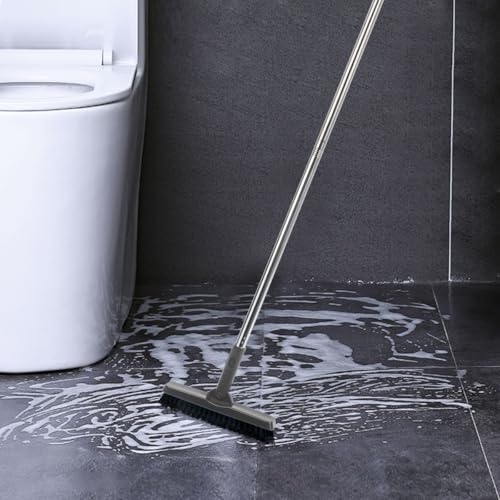 CELOX Heavy Duty Long Handle Scrub Brush, Tile Scrub Brush with Long Handle Stiff Bristles for Cleaning (Gray) - color: Bright-gray