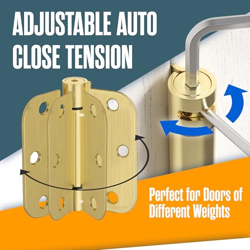 Self Closing Door Hinges, Spring Hinge Door Closer 3.5 Inch Brass 2 Pk - color: Satin Brass Finish, size: 3.5 Inch, 5/8 Radius
