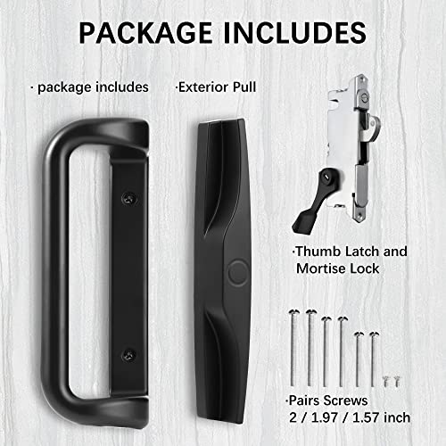 House Guard Sliding Patio Door Handle Set, Mortise Lock, 3-15/16", Black - color: Black