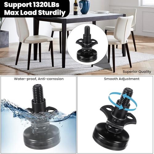 12 Packs Heavy Duty Furniture Levelers 3/8''-16 Thread w/ T-Nut Kit Furniture Leveling Feet Adjustable Furniture Levelers for Tables,Cabinets,Chairs,Workbench,Sofa and More,Large Base Supports 2640LBs