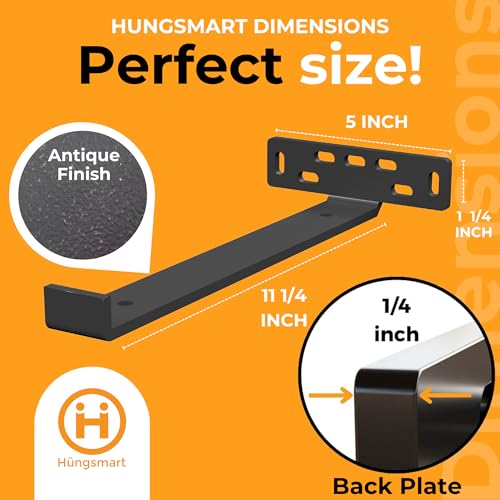 4xJ Shelf Brackets with Lip (11.25"L x 5"W x 1 1/4"H) Heavy Duty Floating Shelves Bracket - High Quality Floating Shelves Hardware with Robust Shelf Bracket for Secure Wall Mounting-ANTIQUE - color: Antique, size: 11.25 inch - J Shape