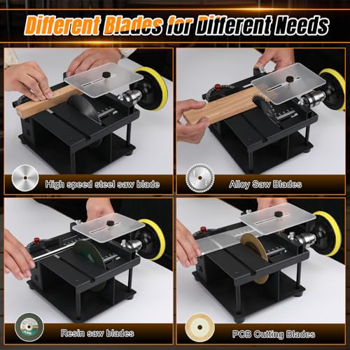 Mini Table Saw, 100W Portable Small Desktop Electric Saw, Speed & Angle Adjustable 30MM Cutting Depth, Precision Hobby TableSaw with Belt Sander for Wood Craft, Woodworking, Model Making