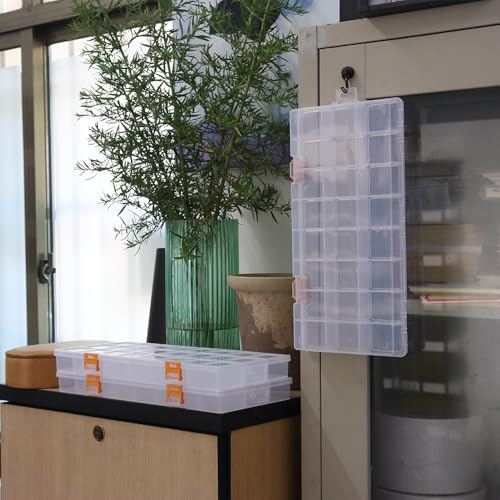 3 Pack 24 Grids Clear Plastic Storage Box with Dividers, Transparent Organizer Container Case for Small Parts, Bead, Button, Jewelry, Diamond, Craft Supplies,Sewing Kit, DIY Accessories - size: 24 Grids