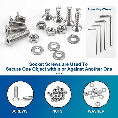 NINDEJIN 580 PCS M2 M3 M4 M5 Metric Hex Socket Button Head Screw Bolts Kit - size: 580 Hex Flat Head Socket Screws Nuts