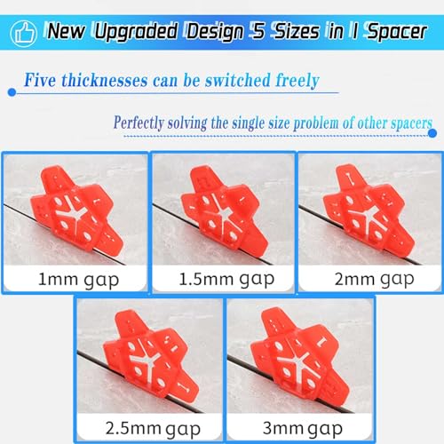 Tile Spacers 300pcs Reusable Multi Size Horseshoe U Shape Plastic Shims Upgraded 5 Sizes in 1 Spacer Tile Cross Spacer Floor Tile Leveling, Suit for 1-1.5-2-2.5-3mm(1/32)(1/16'')(5/64)(3/32)(1/8")Gap