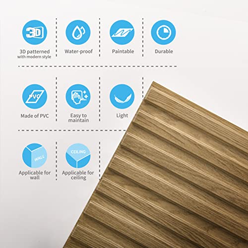 Art3d 3D Fluted Textured Slat Wall Panels, 19.7 x 19.7 in, 12-Pack, Walnut | PVC, Waterproof, Scratch Proof, Wipeable, Break-Proof, Ideal for Home, Office and Commercial Spaces - color: Square - Walnut, size: 19.7 x 19.7in.