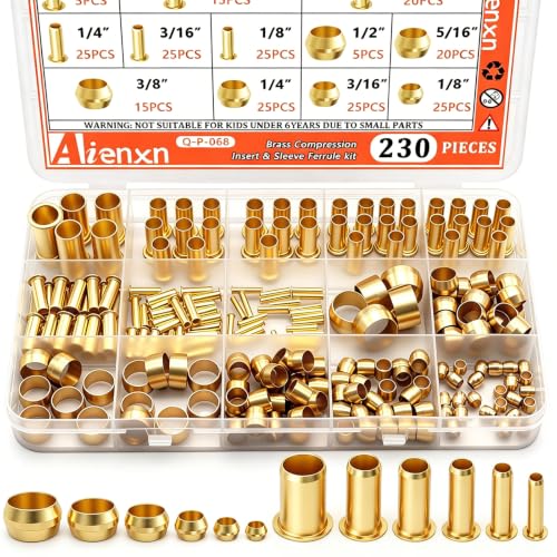 230PCS 6 Sizes Brass Compression Fittings Assortment kit - size: 1/8"- 1/2" (230PCS), style: Compression Fittings