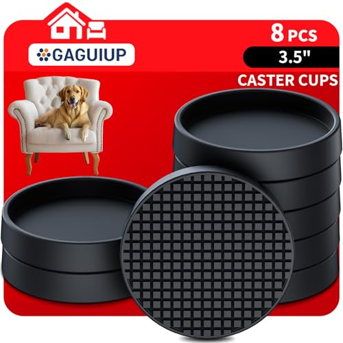 Non Slip Furniture Pads for Hardwood Floors - 8PCS 3.5" Caster Cups, Round - size: 3.5" 8pcs Black