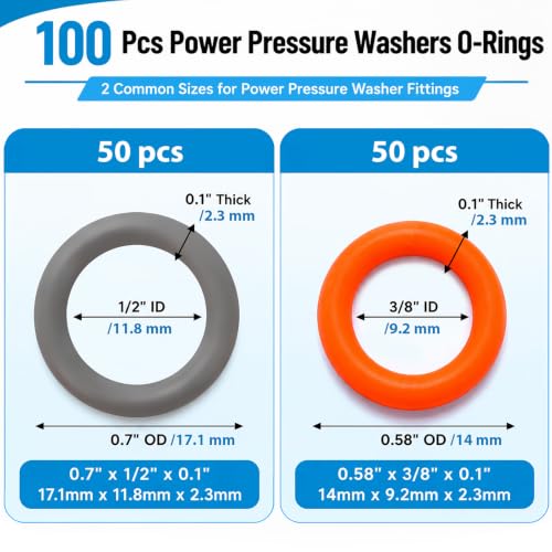 ZDBB 100 Pcs Pressure Washer O Rings for 1/4", 3/8" Quick Connect & M22 - size: 100 PCS