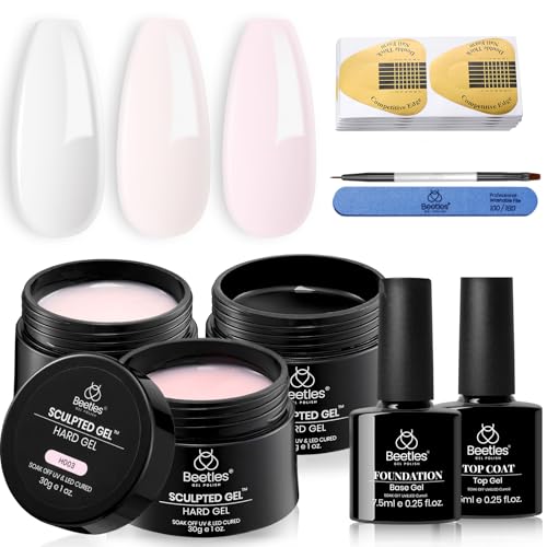 Beetles Builder Gel for Nails, 3 Colors 9 in 1 Clear Nude Pink Hard Gel - color: Clear Nude Pink 3-Color Kit