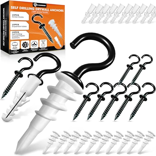 10PCS Screw Hooks + Self-Drilling Drywall Anchor, Expansion Tubes