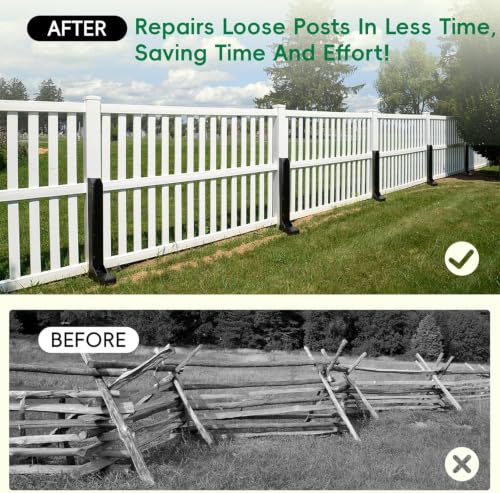 2 Pack Fence Post Repair Kits with Strong One-Piece Steel Anchor & Stakes - color: Black-2pack