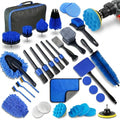 32-Piece Car Detailing Kit with Drill Brush Attachments & Polishing Pads – Professional Auto Detailing Brushes, Wheel & Tire Cleaning Tools with Storage Bag (Blue)