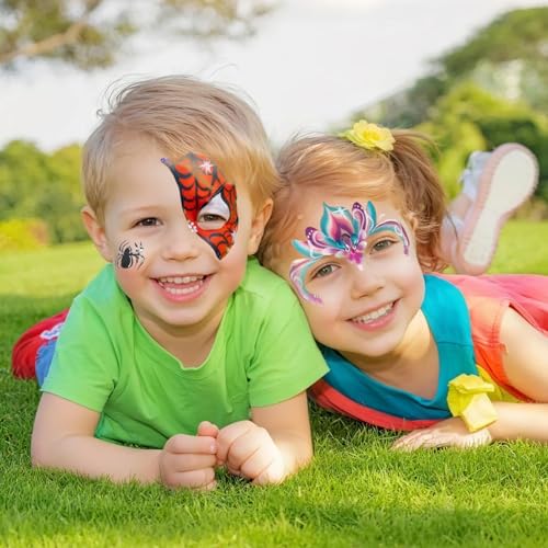 Drawdart Face Painting Kit for Kids - 15 Colors Non-Toxic Water Based Face Paint with Stencils & Brushes - Parties, Birthdays, Halloween Face Body Makeup Kit - color: 15 Colors Kit