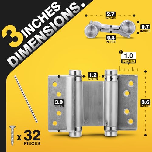 KOLET Double Action Door Hinges, 3 Inches, Brushed Nickel, 4 Pack - color: Silver, size: 3 Inch