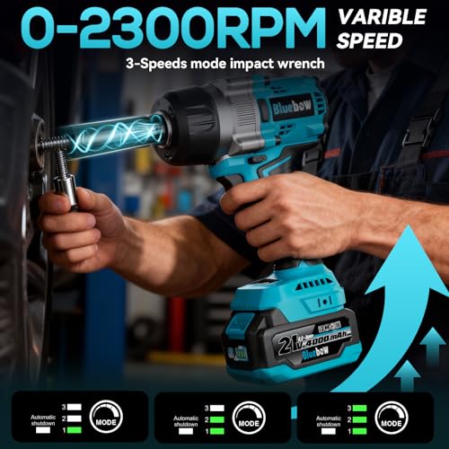 1/2 Inch Cordless Impact Wrench, 900 Ft-lbs (1200 N·m) High Torque Brushless Impact Driver Gun, 2300 RPM, 2×4.0 Ah Batteries, LED Light, 4 Sockets, Variable Speed Power Tool for Car & Tire Removal - size: Large