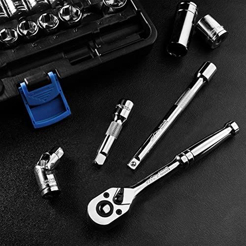 EPAuto 45 Pieces 3/8" Drive Socket Set with 72-Tooth Pear Head Ratchet - size: 45 Pieces
