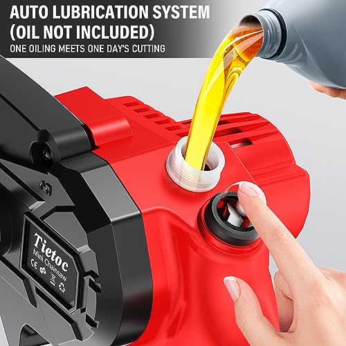 Tietoc Mini Chainsaw 6-Inch with 2 Batteries, Electric Saw, Stocking Stuffers Christmas Birthday Gifts Present for women mom wife Adults, Cool Gadgets 2025 - color: Red - 6 Inch