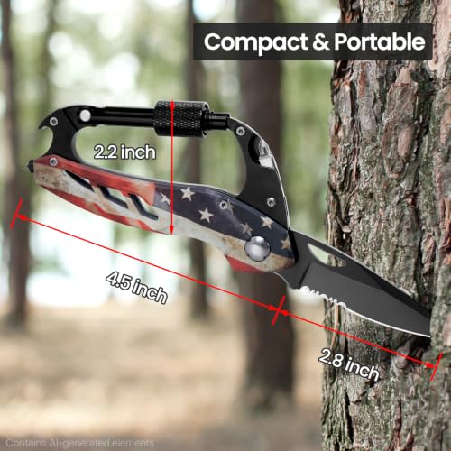FUNBRO Multitool Carabiner Knife Tools for Men, Bottle Opener - color: Usa Flag