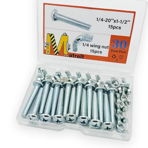 30Pack 1/4"-20 x1-1/2 Screw Bolts and Wing Nut Kit 15pcs Machine Screws with Round Head Phillips 15pcs Butterfly Hand Twist Tighten Nut Zinc Plated Hardware Fitting Fastenings Assortment Kit - size: Silver 30 Pack 1/4"-20 x1-1/2"