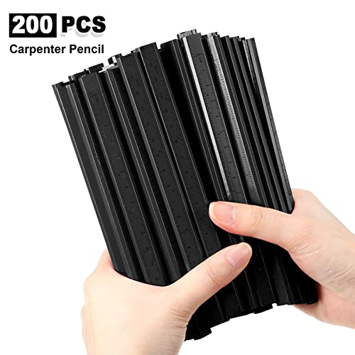Honoson 200 Pcs Flat Construction Pencils with Printed Ruler Wood Graphite 2 Pcs Carpenter Pencil Sharpener for Woodworking Marking Tool(Black) - color: Black