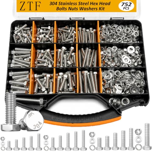 ZTF 752Pcs 304 Stainless Steel Hex Bolts Assortment - color: Silver