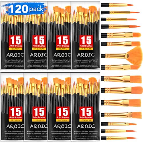 AROIC Acrylic Paint Brush Set,8pack/120pcs Nylon Hair Acrylic Paint Brushes - size: 120pcs-black
