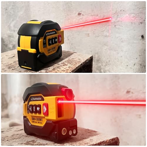 Laser Tape Measure 3 in 1 with Laser Level Crosshairs |196ft/60m LCD - color: Yellow
