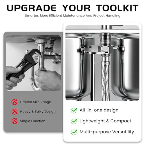 2pcs Multifunctional Sink Wrench Set, 7-in-1 Sink Wrench for Tight Spaces, Faucet Tool Set with Four‑jaw &7 Size, for Kitchen Bathroom, Under Basin Pipe & Angle Repair Plumbing Tools