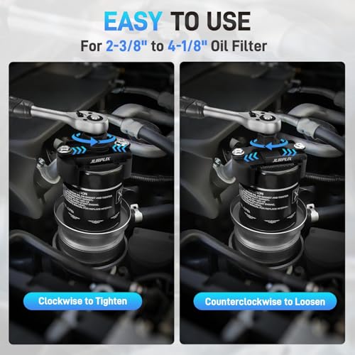 Universal Adjustable Oil Filter Wrench– 2-3/8 to 3-1/8 Inch (60-80mm) Cap Style Tool, 1/2" Drive Removal Tool with Non-Slip Serrated Jaws – Fits Small to Medium Spin-on Filters, UTVs, JetSkis - size: 60-80 mm (1 Piece)