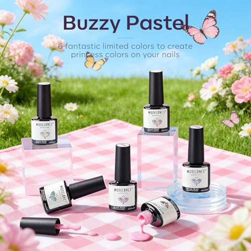 modelones Pink Gel Nail Polish Set 6 Colors, Hot Neon Light Dark Milk Pink - color: B Buzzy Pastel