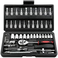 Egofine 46 Pieces 1/4 inch Drive Socket Ratchet Wrench Set, with Bit Socket Set Metric and Extension Bar for Auto Repairing and Household, with Black Storage Case - style: 1/4" 46 PCS-Black