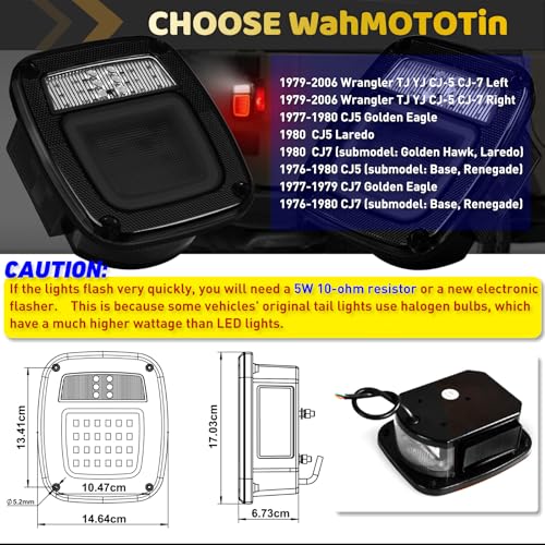 2Pcs Square Smoked Lens LED Halo Brake Stop Running/Reverse/License Plate/Clearance marker Combination tail Lights, Universal Fit for 1979-2006 Wrangler TJ/YJ/CJ5/CJ7, Trucks, Trailers
